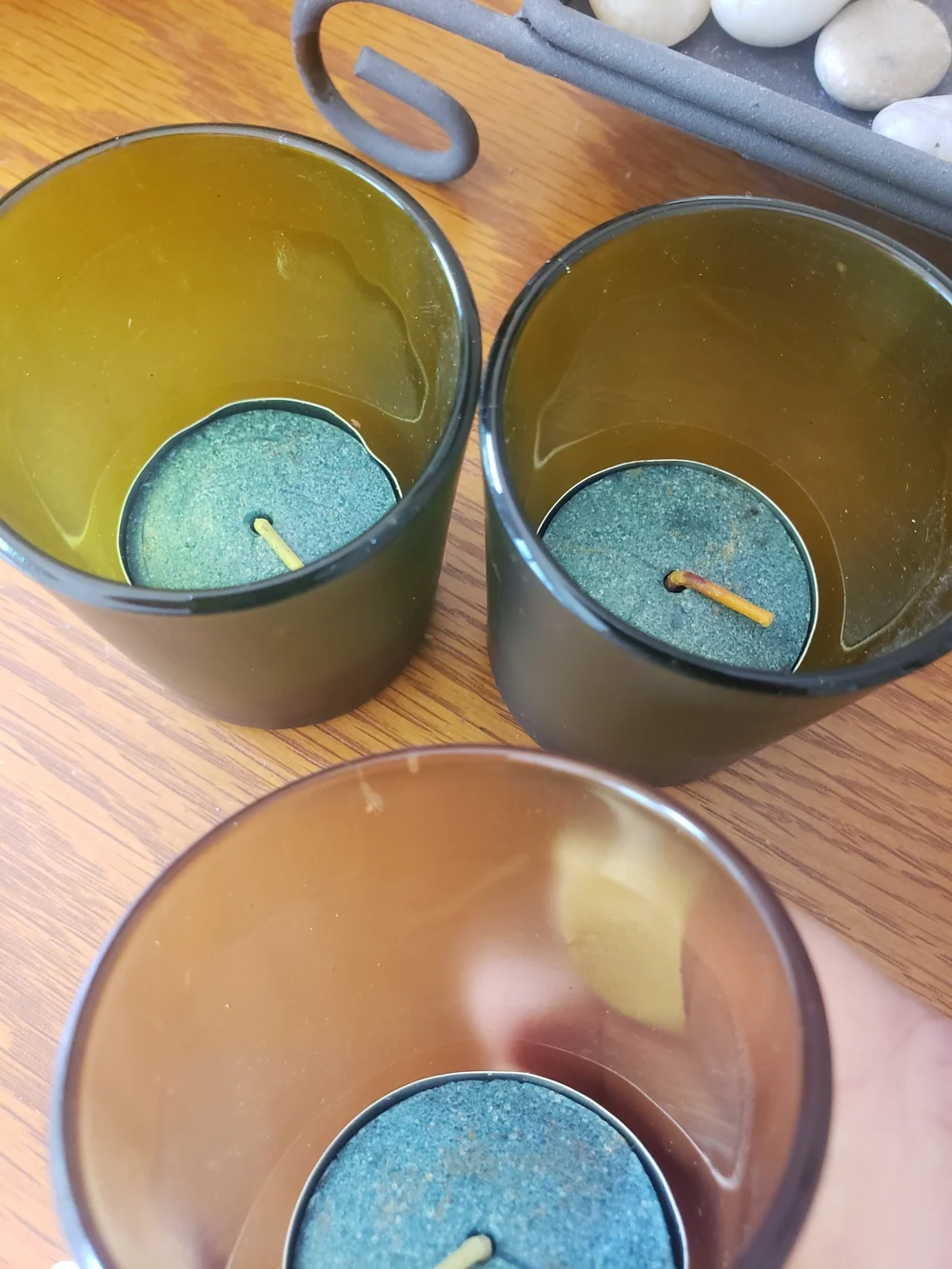 Rustic Candle Set On Metal Stand And Rock Accents With Votive Holders & Candles